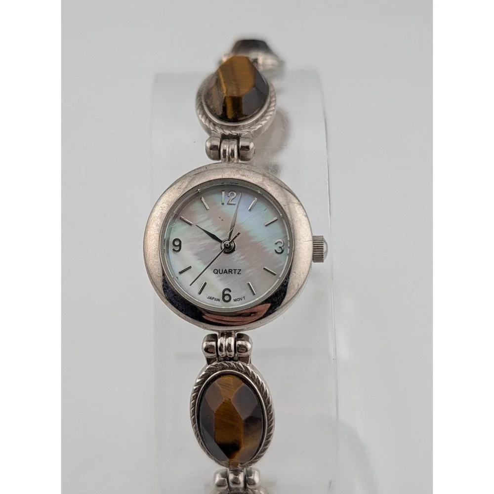 Vintage Avon Tiger's Eye Link Watch MOP Dial 6.75